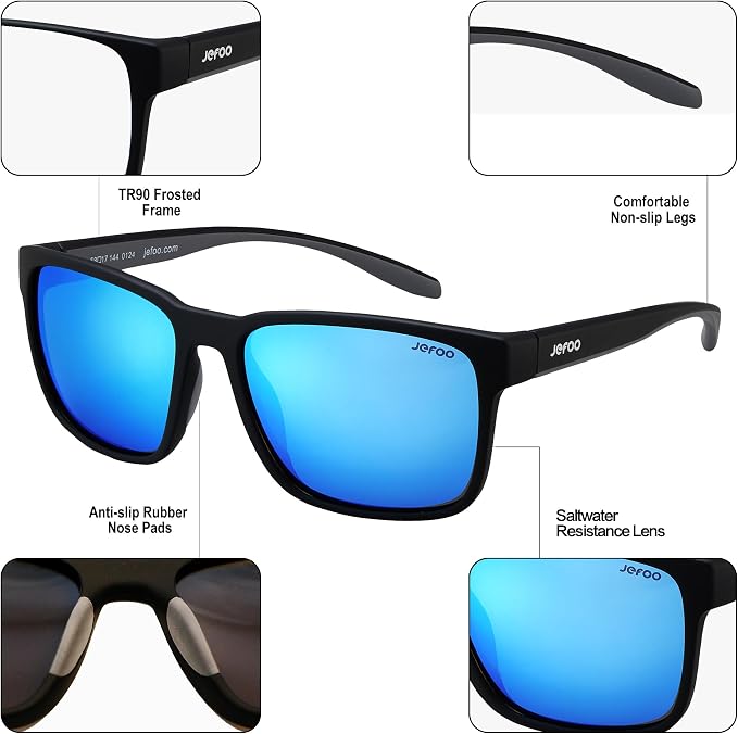 Jefoo Polarized Fishing Sunglasses for Men Women Kayaking Surfing Driving Lightweight Sports Sun Glasses UV Protection