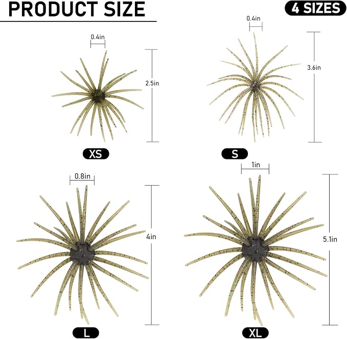 QualyQualy Sea Urchin Soft Lure, Super Durable Tentacle Creature Lure for Bass Pike Trout Fishing Easy Catch Saltwater Freshwater Soft Lures TPE Material