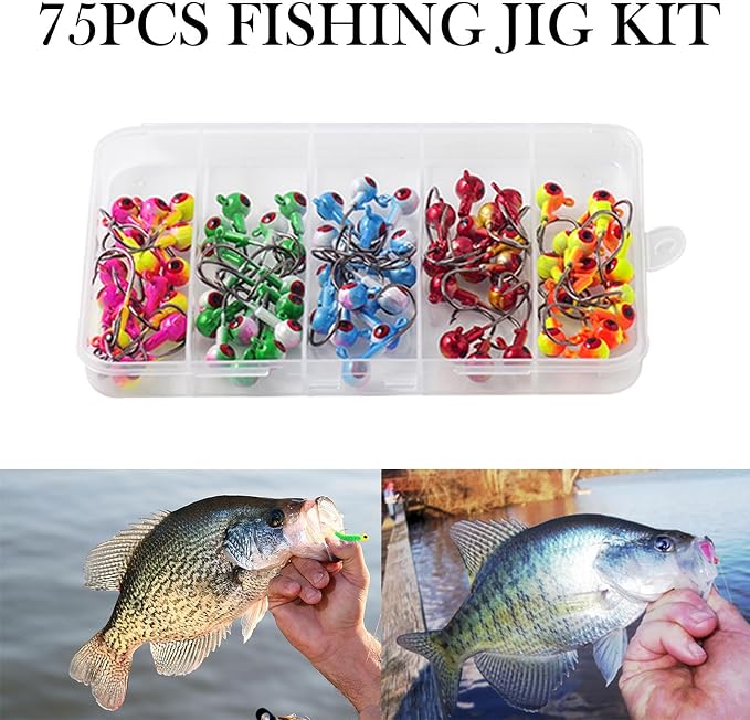 Crappie Jig Heads Kit, 75 Pieces Fishing Jig Head Hooks for Fishing Crappie Bass Trout Walleye 1/8oz 1/16oz 1/32oz