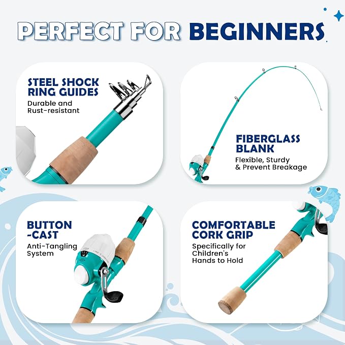 Kids Fishing Pole, Portable Telescopic Kids Fishing Poles for Boys Girls Youth, Fishing Rod and Reel Combo