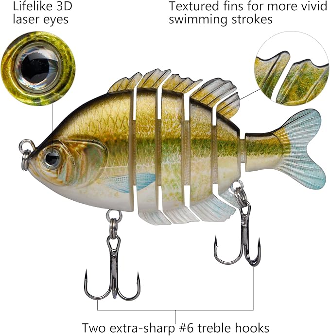 BASSDASH SwimPanfish Multi Jointed Panfish Bluegill Swimbaits Hard Topwater Bass Lures Fishing Lure Crank Saltwater 3.5in/0.85oz