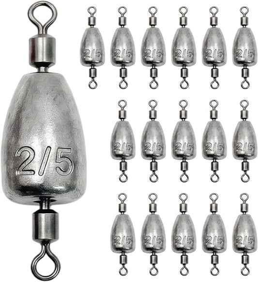 Fishing Weights with Rolling Swivel Bullet Quick Set Up Drop Shot Sinkers Streamlined Lead Fishing Sinkers for Freshwater Saltwater Catfish Bass Casting Fishing and Bottom Fishing Rigs