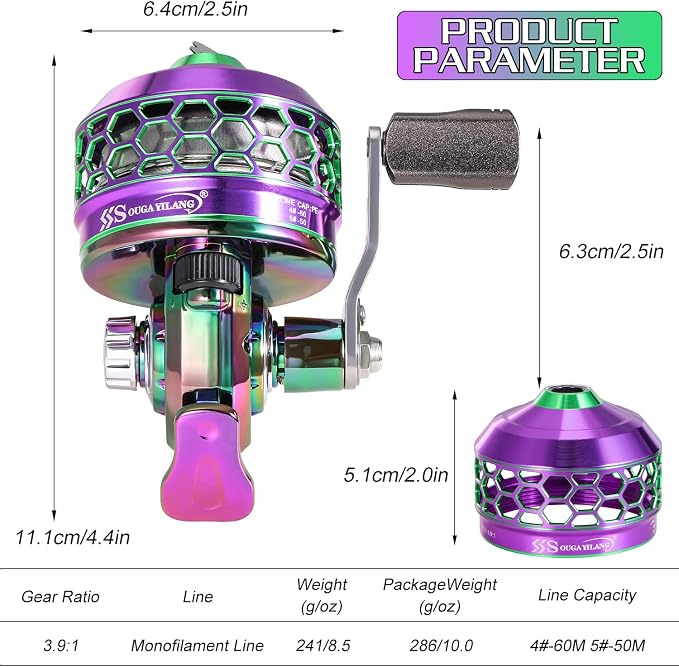 Sougayilang Spincast Fishing Reel,High Speed 3.9:1 Gear Ratio,Trouble-Free Push-Button Bait Casting Design and Reversible Handle for Left/Right Retrieve,Pre-Spooled with Monofilament Line