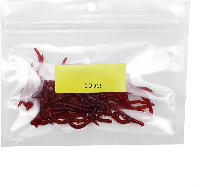 Red Soft Worm Lures for Bass Fishing - Lifelike Artificial Earthworm Baits for Freshwater & Saltwater