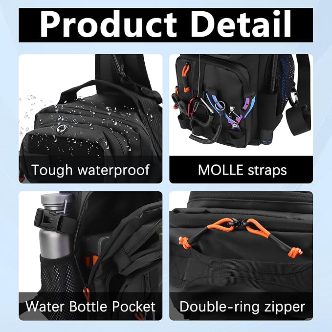 Fishing Backpack with Tackle Boxes,Waterproof Fishing Shoulder Bag for Fishing Gear,Fish Bag with 136 Pcs Fishing Lures Kit,Fish Hook Remover Tool,Fish Lip Gripper,Fishing Plier,Gifts for Men (Black)