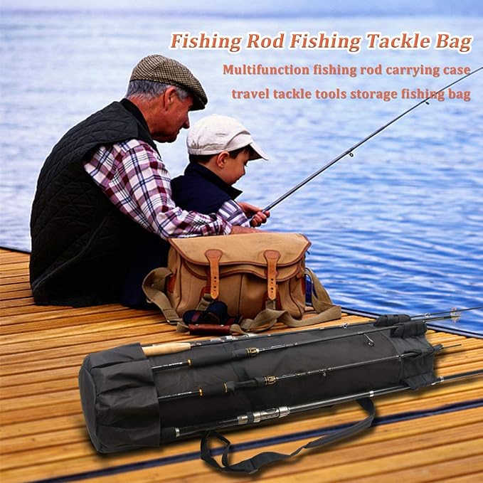 SILANON Fishing Rod Bag Pole Holder, Portable Fishing Rod Case Carrier Canvas Pole Storage Bag Travel Carry Case Waterproof Fishing Tackle Gear Organizer