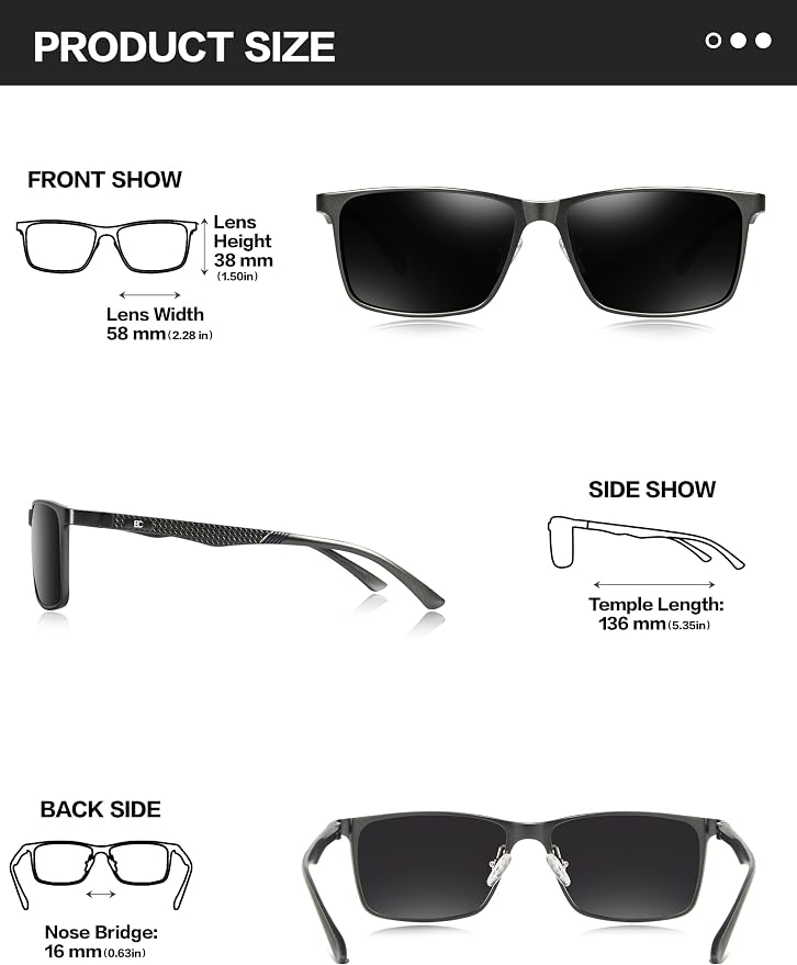 BIRCEN Polarized Mens Sunglasses for Driving: UV Protection Al-Mg Metal Sunglasses Lightweight Shades for Fishing Travel Golf