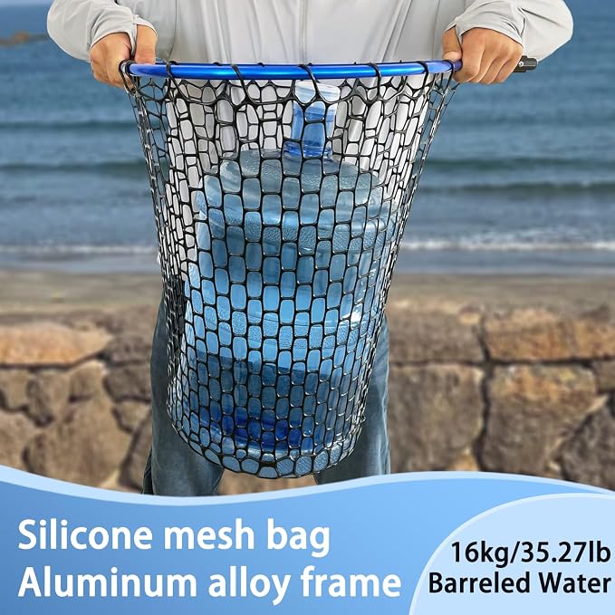 Telescoping Metal Lock Fishing Net Blue Aluminum Alloy Rubber Fish Net - Adjustable Length Lightweight Foldable Large Fishing Net with Handle Collapsible Extendable Fishing Accessories