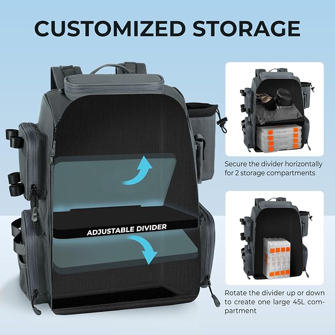 KastKing Bait Boss Fishing Tackle Backpack with Rod Holders-4 Tackle Boxes-Rain Cover,Storage for Fishing Gear