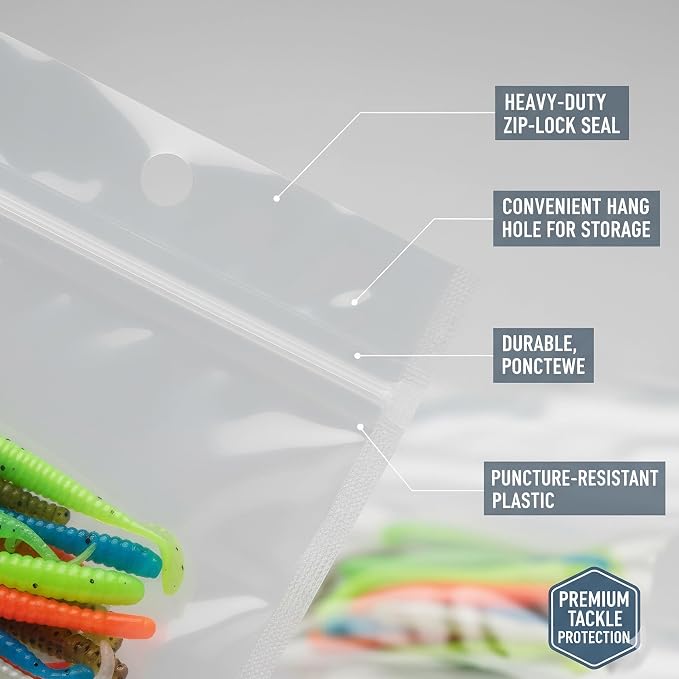 100 Pack Soft Plastic Baits Bags 4”x4" | Heavy-Duty Clear Lock Zipper Lure Packaging Bags - Leakproof Double-Sealed Zipper Storage for Soft Plastic Lures & Fishing Gear | Multiple Sizes