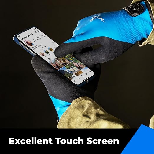 toolant 100% Waterproof Gloves for Men and Women, Winter Work Gloves for Cold Weather, Touchsreen, Thermal Gloves for Freezer Work, Fishing and Gardening, With Grip, Blue, X-Large