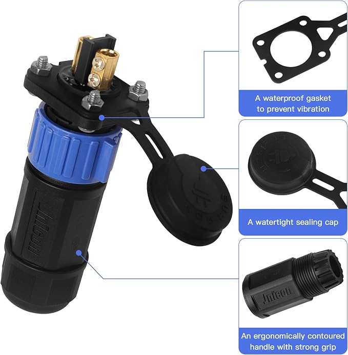 Trolling Motor Plug Receptacle Set, 12V/24V/ 36V/48V Plug for Trolling Motor/Down Rigger/Fishing Reel,Waterproof Marine Boat DC Power Connector