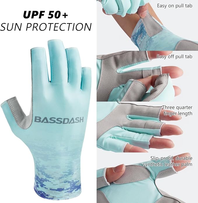 Bassdash ALTIMATE UPF 50+ Women’s Fishing Gloves UV Sun Protection Fingerless Gloves for Kayaking Paddling Hiking Cycling Driving Shooting Training