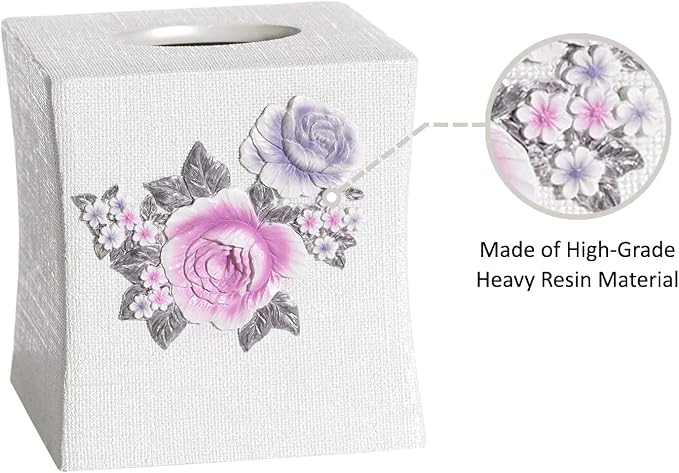 Zahari Home 2pc Michelle Bathroom Set Waste Basket & Tissue Cover Modern Classic Decor Stylish Unique Design Beautiful Floral Bathroom Accessories Set