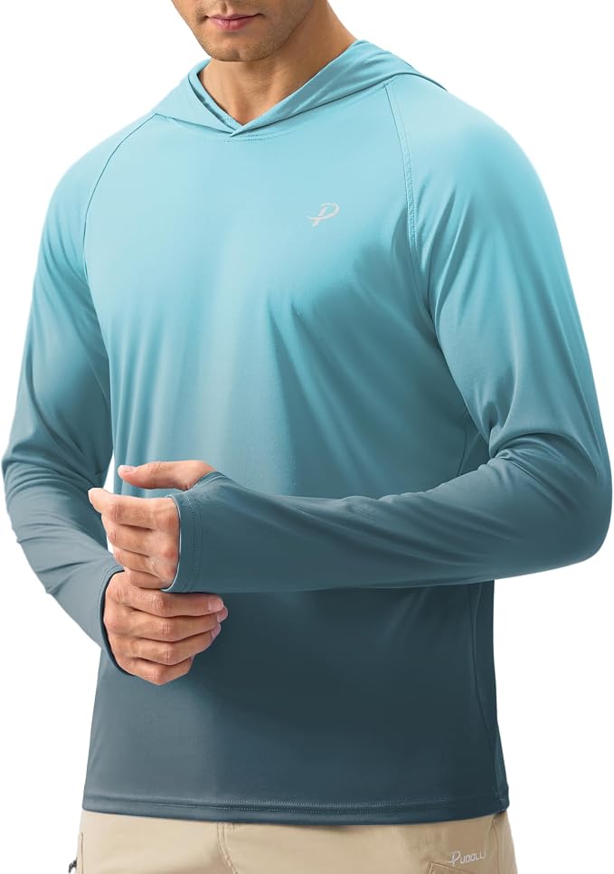 Pudolla Men's Sun Protection Hoodie Shirts UPF 50+ Rash Guard SPF Long Sleeve Fishing Shirt for Men Swim Hiking Boating