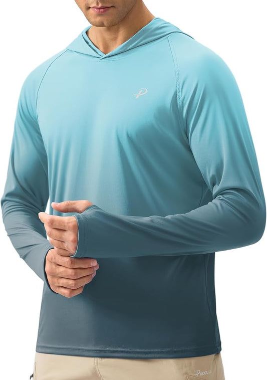Pudolla Men's Sun Protection Hoodie Shirts UPF 50+ Rash Guard SPF Long Sleeve Fishing Shirt for Men Swim Hiking Boating
