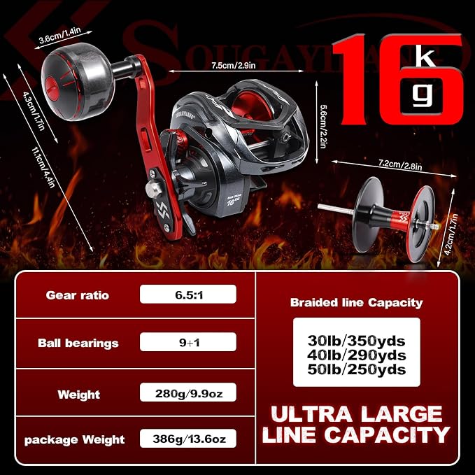 Sougayilang Baitcasting Reel, 7.0:1 Gear Ratio Super Smooth Power, 9 + 1 Shielded Ball Bearings Anti-Corrosion Baitcaster Reel Fishing Reel