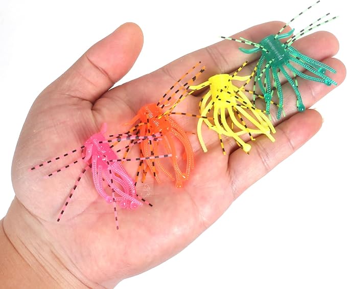 Silicone Soft Dice Fishing Lures: 12pcs Multiple Tentacles Slow Sink Soft Plastic Baits for Bass Drop Shot Finess Wacky Rig