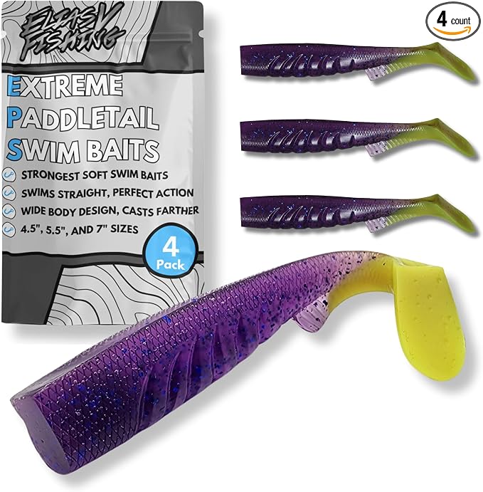 Extreme Paddle Tail Swim Baits - Soft Plastic Swimbaits, Premium Paddle Tail Swimbaits for Bass Fishing, Great Action Lifelike Saltwater Soft Swimbait Shad Lure
