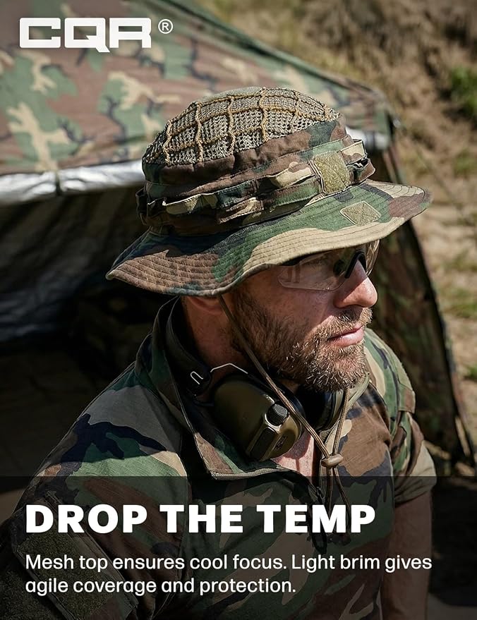 CQR Men's Tactical Boonie Hat, Breathable Packable Sun Hat for Hunting, Hiking, Fishing, Shooting, and Outdoor Activities
