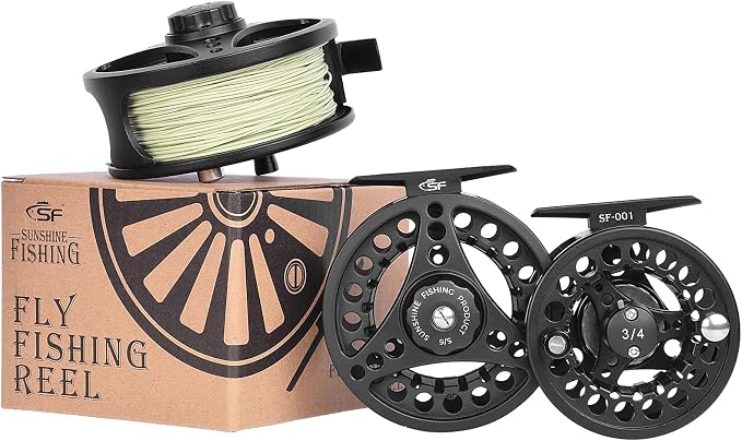 SF SF-001 Large Arbor Fly Fishing Reel with Aluminum Alloy Body 3/4wt 5/6wt 7/8wt Die Cast Pre-Loaded Fly Reel with Line Combo for Trout Bass Carp Pike Panfish