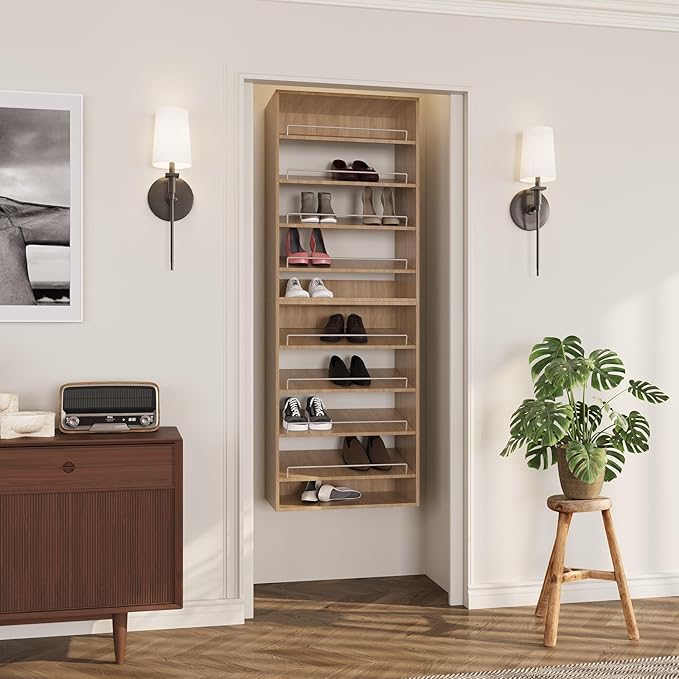 ROOMTEC Modular Closet System, 25.5" Shoe Shelf Closet Tower Wall-Mounted Closet Organizer, Wooden Tower for Walk-In Closets, Wardrobe Storage Kit, Wood
