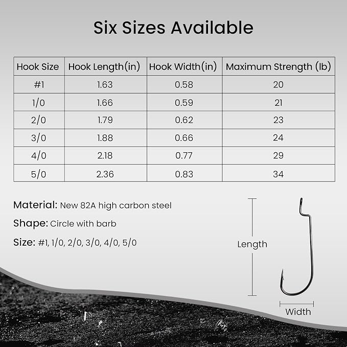 Pristis 25 Pack High Carbon Steel Fishing Hooks, Reinforced EWG Circle Octopus Round Bend 60 Degree Wide Gap Strong Barbed Worm Fish Hook Jig Bait Rig for Saltwater Freshwater Bass Tuna Walleye Trout