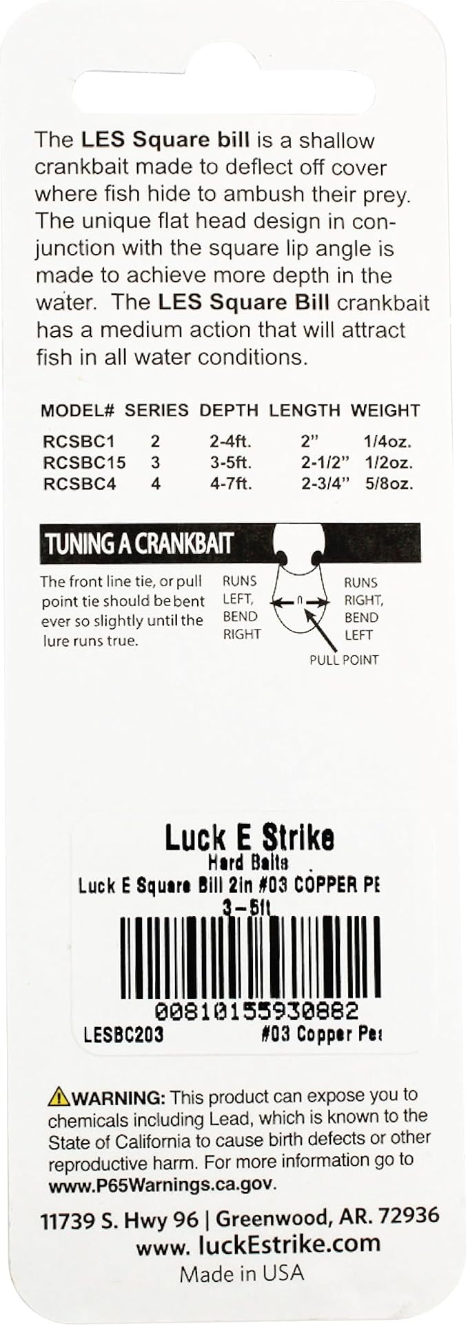 Luck E Strike 2 Inch Square Bill Crankbait, Made in The USA