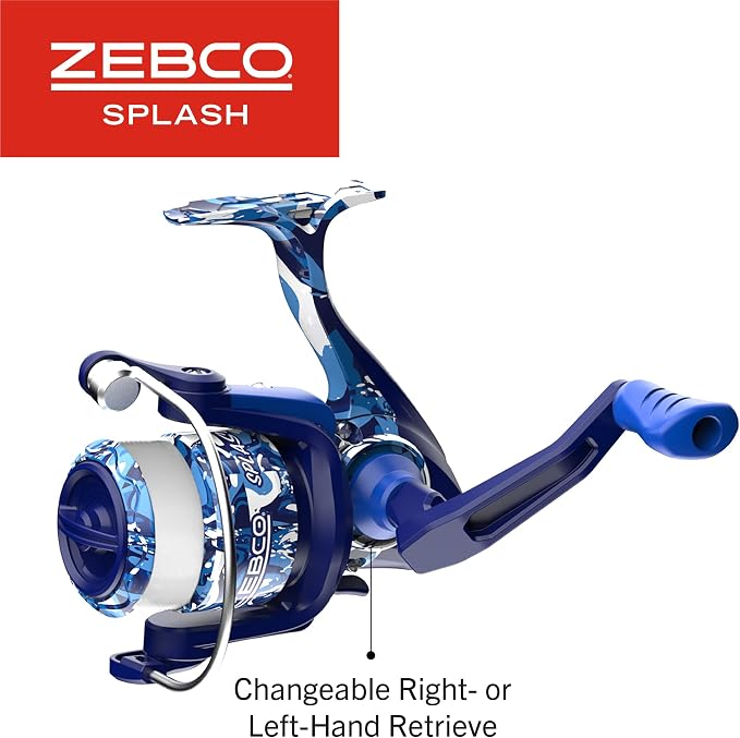 Zebco Splash Spinning Reel and Fishing Rod Combo, Fiberglass Rod, 2-Bearings, All Metal Gears, 5.2:1 Gear Ratio