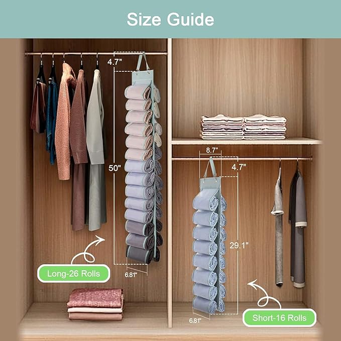 Legging Organizer with 16 Roll Compartments for Yoga Pants, Tank Top, Towel, Underwear, Shirt (Grey)