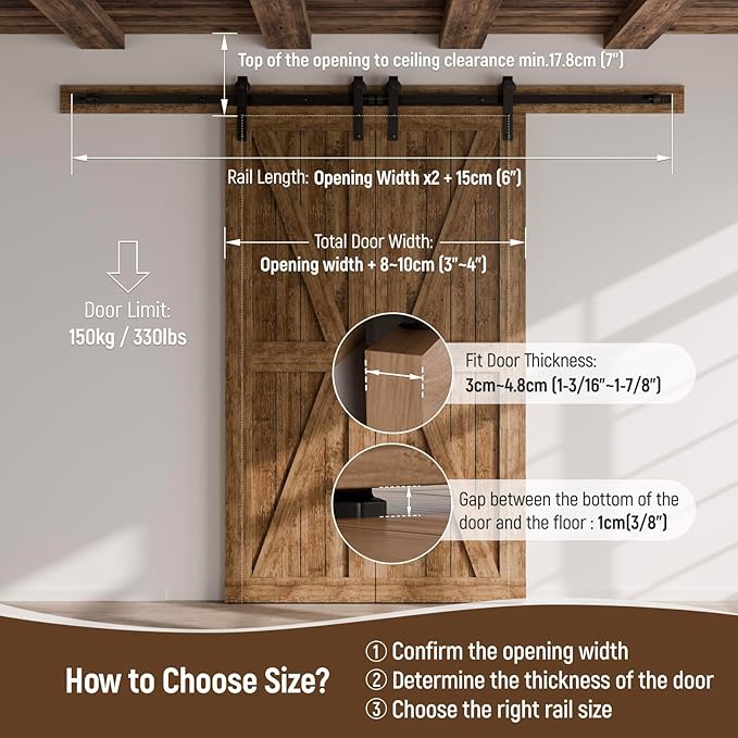 CCJH 14.5FT Sliding Barn Door Hardware Kit, Heavy Duty, Smoothly and Quietly, Easy to Install, Fit 43.5" Width Double Door Panel, Basic Style Hangers Black