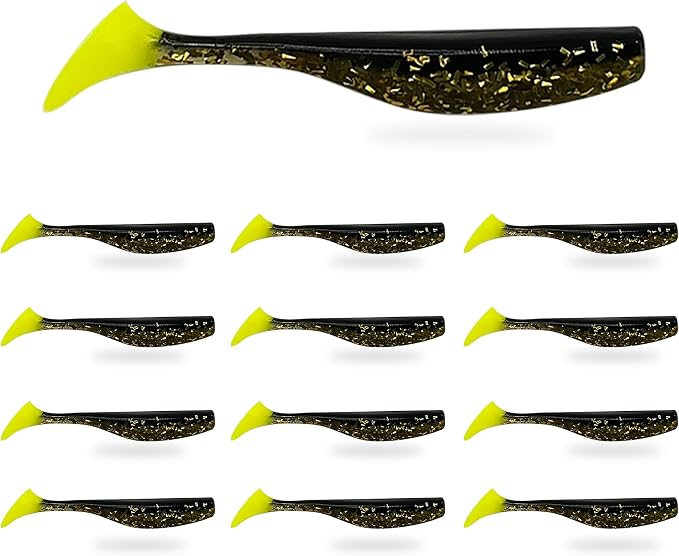 Soft Plastic Paddle Tail Swimbaits Pack of 12 – 3 1/4" & 4" Soft Plastic Fishing Lures with Extra-Large Tail for Lifelike Swimming Action – Freshwater & Saltwater