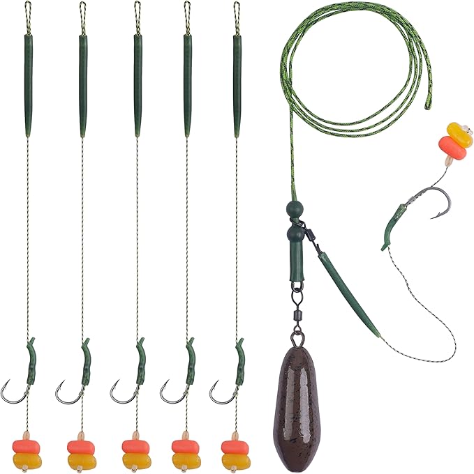 Carp Fishing Rigs Kit Carp Hair Rig with Carp Sinker Weights Carp Hooks Corn Bait Leader Rigs Quick Change Rolling Swivels Sleeves Carp Fishing Equipment Accessories