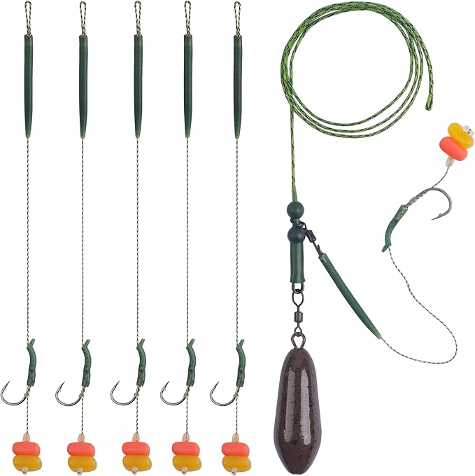 Carp Fishing Rigs Kit Carp Hair Rig with Carp Sinker Weights Carp Hooks Corn Bait Leader Rigs Quick Change Rolling Swivels Sleeves Carp Fishing Equipment Accessories