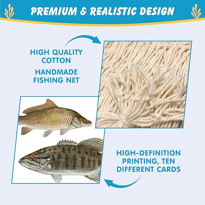 Gone Fishing Party Decorations Kit with Large Fishing Net & 10 Fake Fish Cutouts, Under The Sea Theme Wall Table Fish Decor for Avid Fisherman Birthday First Year Ocean Animal Photo Backdrop Supplies
