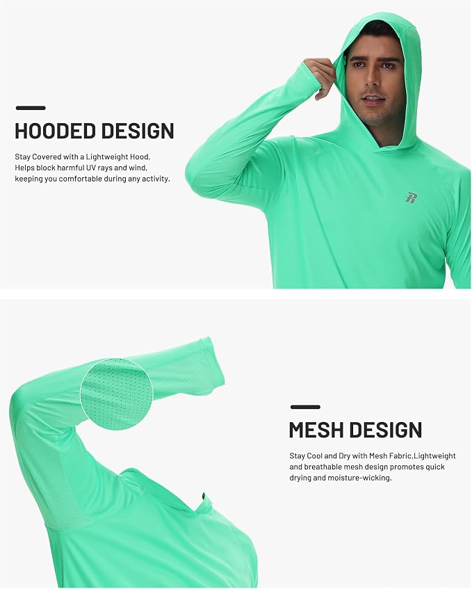 Runhit UPF 50+ Fishing Shirts for Men Long Sleeve Sun Protection Hoodie Lightweight Outdoor Workout Hiking Running Rash Guard