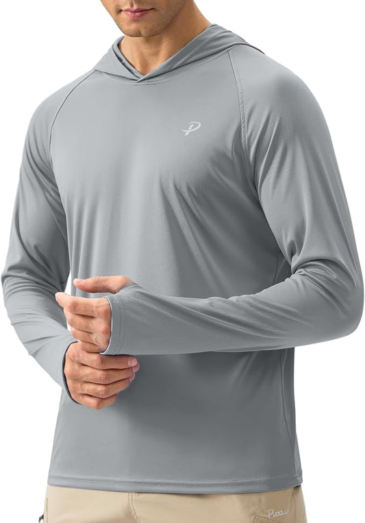 Pudolla Men's Sun Protection Hoodie Shirts UPF 50+ Rash Guard SPF Long Sleeve Fishing Shirt for Men Swim Hiking Boating