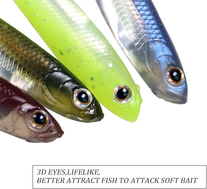 QualyQualy Soft Plastic Swimbait Paddle Tail Shad Lure Soft Bass Shad Bait Minnow Paddle Tail Swim Bait for Bass Trout Walleye Crappie - 2.75in, 3.14in, 3.94in, 5in