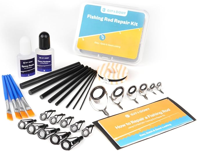 OJYDOIIIY 3-in-1 Fishing Rod Repair Kit - Carbon Sticks/Rod Tips/Eyelets Replacement Parts, Complete Supplies and Instructions
