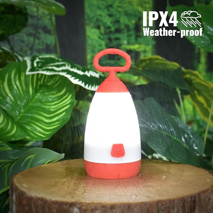 2-Pack Kids Camping Lantern & Night Light, Battery Operated, 360° Eye-Safe Light, IPX4 Waterproof RGB Portable for Family RV Camping (Green & Red, 6× AAA Included)