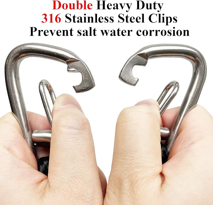 4 Feet Bungee Dock Line Double Clips Heavy Duty 316 Stainless Steel Clips Boat Ropes Mooring Ropefor for Boats PWC, Built in Snubber, Kayak,Watercraft,SeaDoo,Jet Ski, Pontoon, Canoe, Power Boat 2-Pack