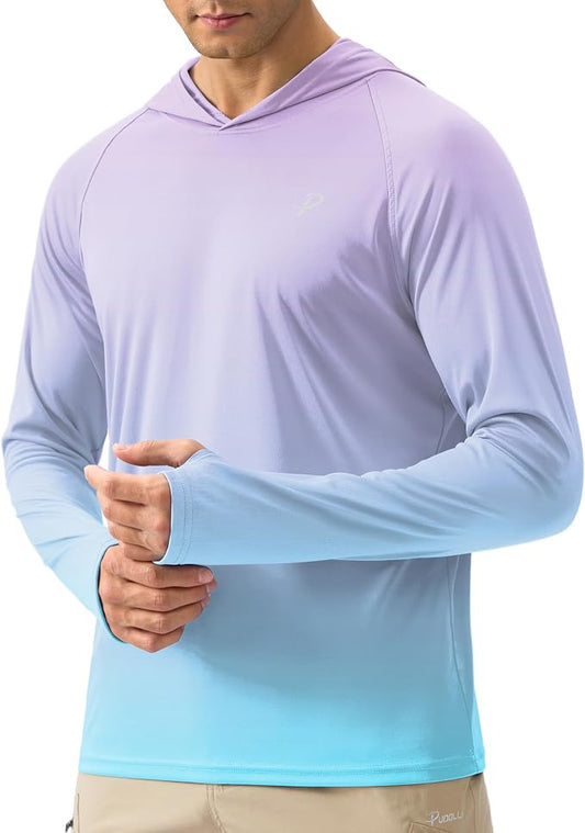 Pudolla Men's Sun Protection Hoodie Shirts UPF 50+ Rash Guard SPF Long Sleeve Fishing Shirt for Men Swim Hiking Boating