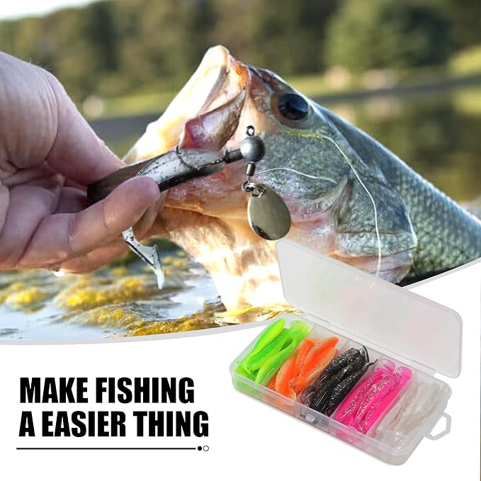 MAFIMOEA 50 Pcs Soft Fishing Lures Plastic Paddle Tail Swim Baits Kit for Bass Trout Walleye Crappie 5 Mixed Colors Fishing Soft Plastic Lure Kit 5.5CM