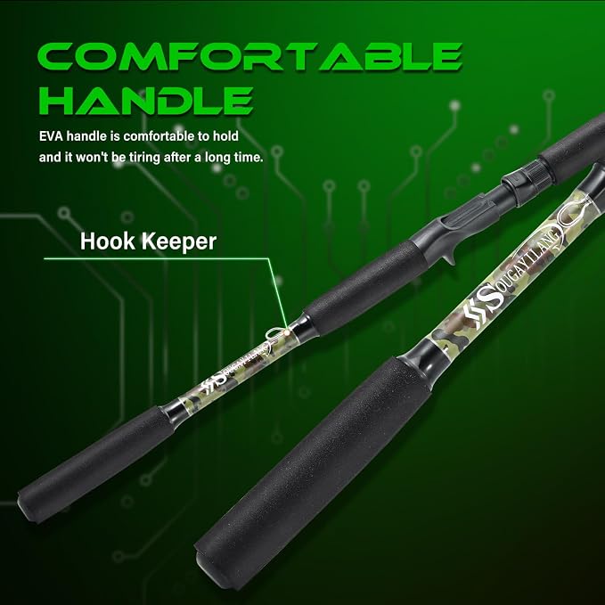 Sougayilang Spinning & Casting Fishing Rods, 2-Piece Strong Carbon&Glass Composite Trolling Rod Offshore Surf Pole for Bass, Trout, Panfish, Catfish
