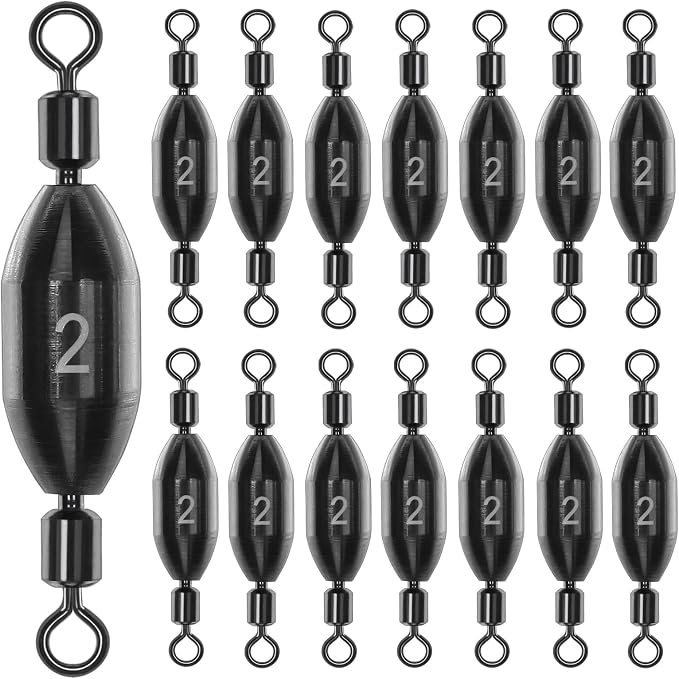 15Pcs Fishing Weights Swivel Bullet Sinkers Brass Fishing Weights Saltwater Freshwater Bass Sinker Fishing Weights with Swivel Rolling