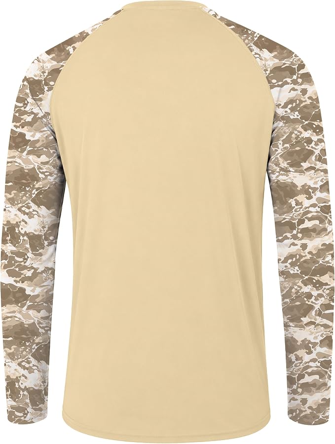 FISHEAL Men's Long Sleeve Fishing Shirts, UPF 50+ Camo Sun Protection Rash Guard, UV Shirt for Swimming Hunting Outdoor
