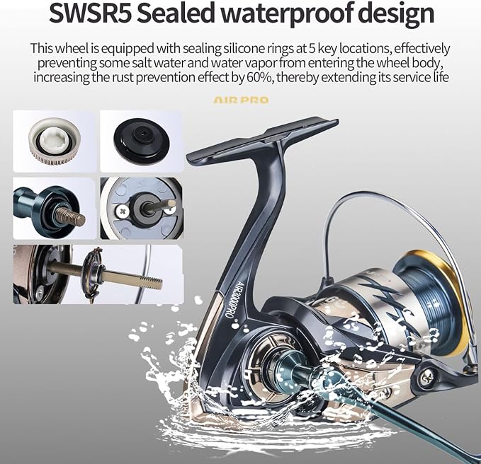 Spinning Reel for Fishing - Saltwater Resistant, Carbon Fiber Lightweight Body, Waterproof Seals, Anti-Tangle Design, Smooth Casting, 18lb Drag, Metal line Guide, Interchangeable Handle