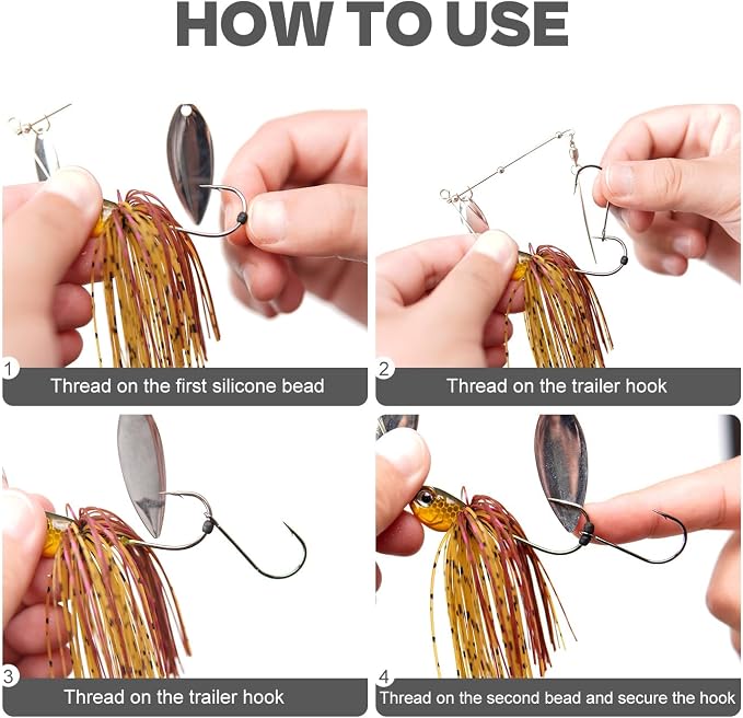 50pcs Trailer Fishing Hooks for Short Strikes – 1/0, 2/0, 3/0 with Beads - Pair with Spinnerbait, Flipping Jig, Jig Head etc.