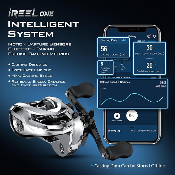 KastKing iReel One IFC Smart Baitcasting Fishing Reel, Bluetooth Connectivity to Smart Devices and KastKing App, Smoother & Longer Casts with Axis Eye Line Guide and Digital IFC Braking System