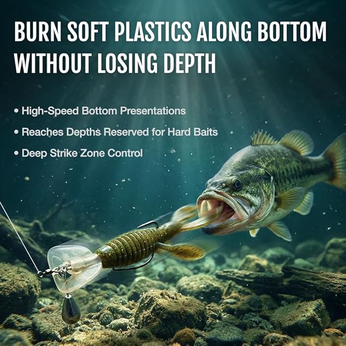 Headbanger BottomRocker Deep Diving Jig Head – Weedless Swimbait Head for Craws & Creature Baits – Patented Action Lip Prevents Rising – Texas Rig Bass Lure – 3/8 oz & 1/2 oz